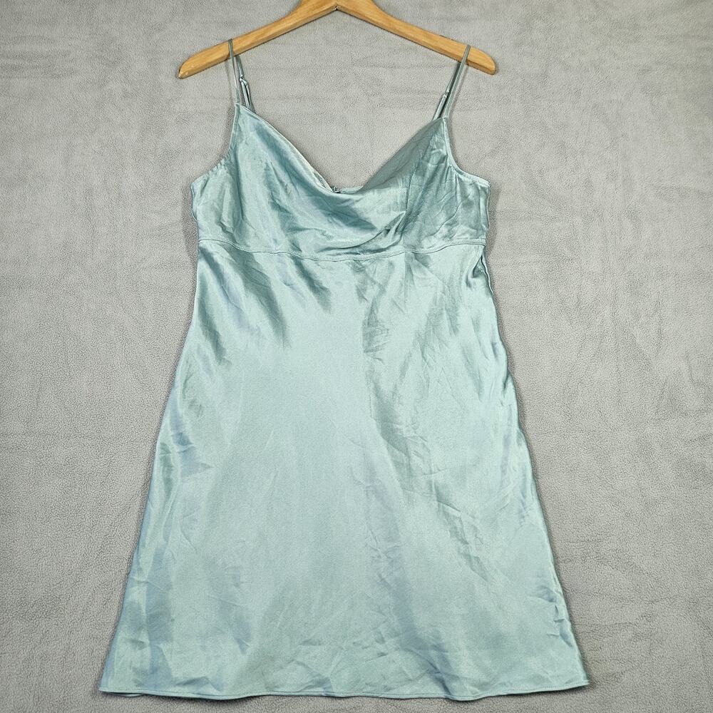 Victoria’s Secret Slip Dress Women's Large Green Satin Drape Neck Mini Y2K Party
